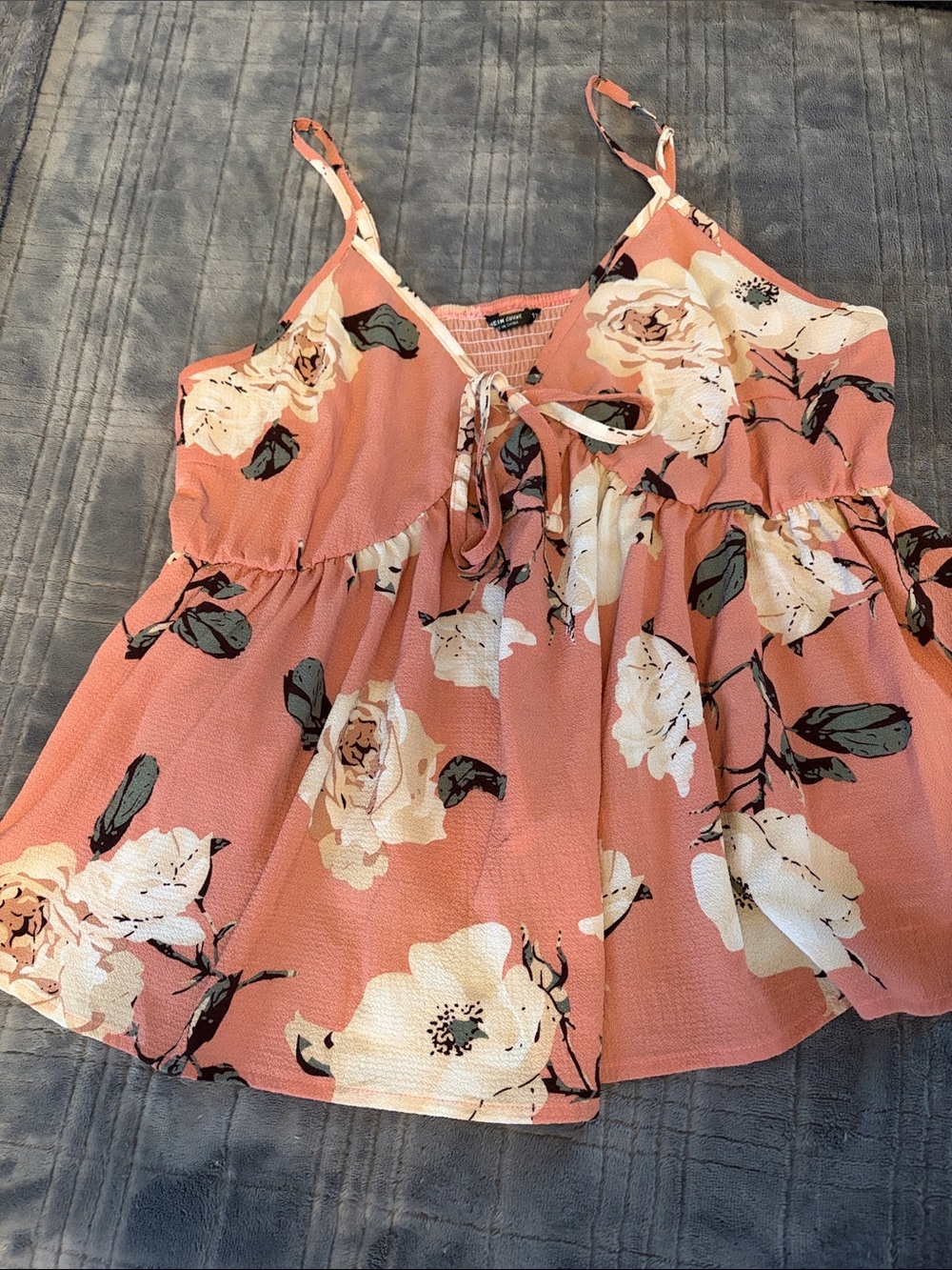 SHEIN Coral Floral Tie-Front Cami
